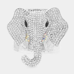 Silver Elephant Head Metal Cuff Bracelet Rhinestone Crystal Statement Jewelry